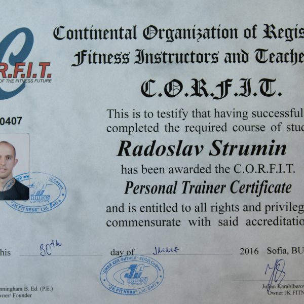 Radi Strumin-sertifikat po fitnes trenyor - corfit