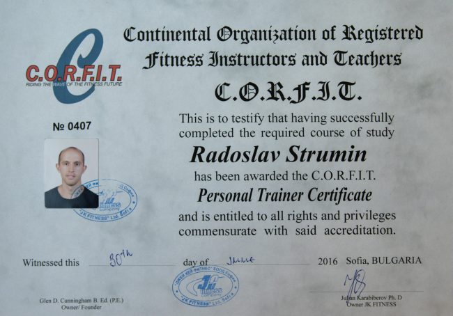 Radi Strumin-sertifikat po fitnes trenyor - corfit