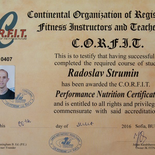 Radi Strumin fitnes trainer - sertifikat corfit po balansirano hranene 2